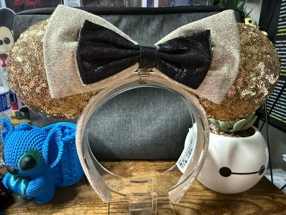 EUC Disney Parks Mickey 90th Anniversary Gold Sequin Ears Headband